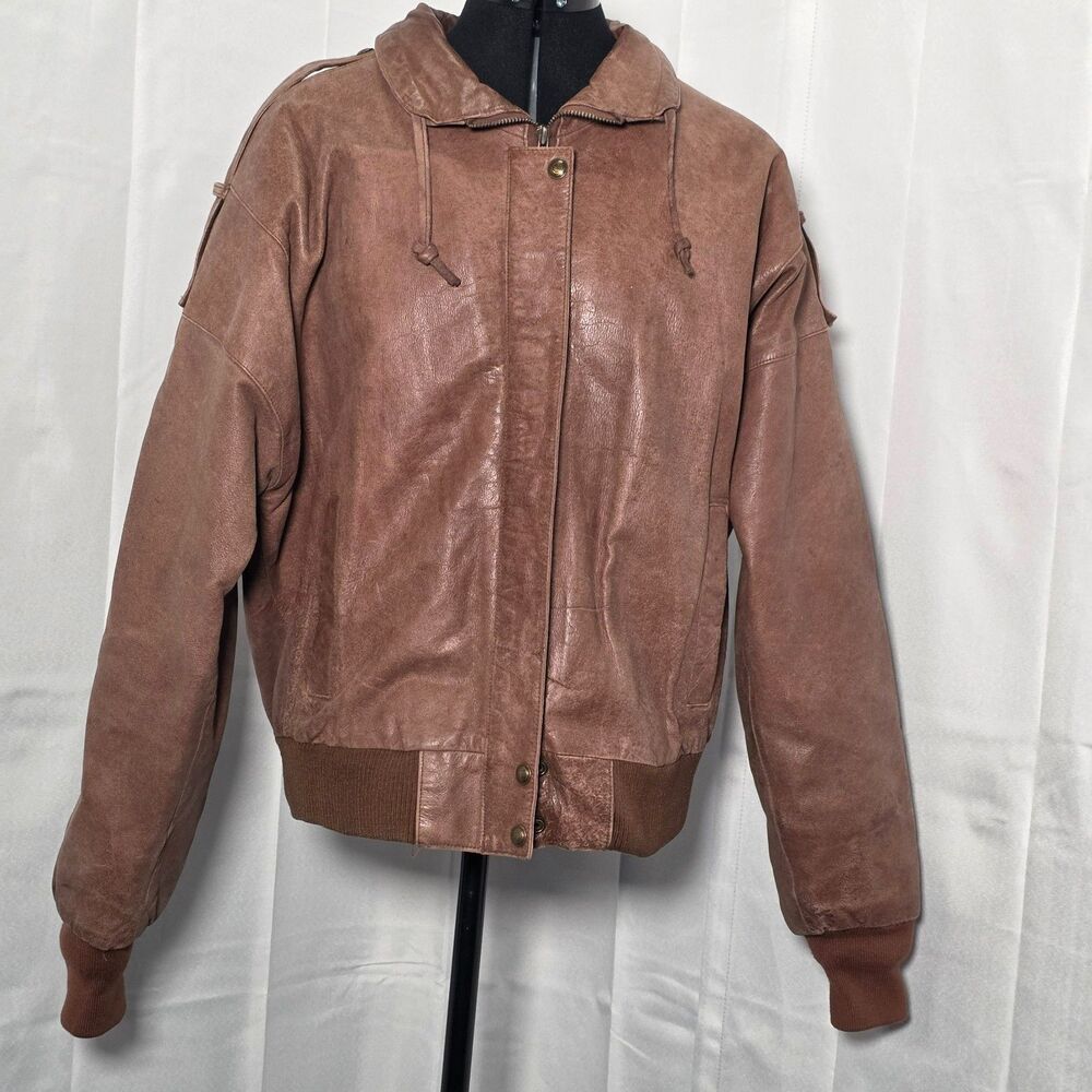 Vintage Cayenne Leather Bomber Jacket Mens Medium Tan Brown Full Zip Y2K Coat